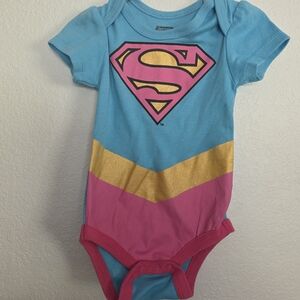 Toddler 12m NWOT Supergirl Infant Onesie Blue, Pink & Gold Super S